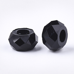 Черный Прозрачный бисер cmолой, бусины с большим отверстием, граненые, рондель, чёрные, 14x8 мм, отверстие : 5.5 мм