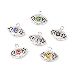 Mixed Color Handmade Evil Eye Lampwork Pendants, with Tibetan Style Alloy & Iron Findings, Eye, Mixed Color, 17x21x4mm, Hole: 3mm