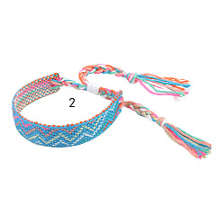Dark Turquoise Cotton Braided Wave Pattern Cord Bracelet, Ethnic Tribal Adjustable Brazilian Bracelet for Women, Dark Turquoise, 5-1/2~10-5/8 inch(14~27cm)