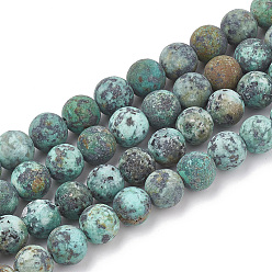 Turquoise Africaine Brins de perles turquoises africaines naturelles (jaspe), givré, ronde, 10mm, Trou: 1.2mm, Environ 37~40 pcs/chapelet, 14.9~15.1 pouce (38~38.5 cm)