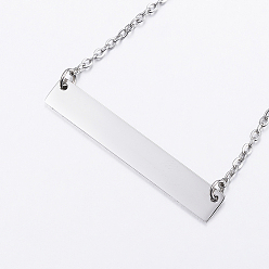 Stainless Steel Color 304 Stainless Steel Pendant Necklaces, Rectangle, Stainless Steel Color, 17.7 inch(45cm)