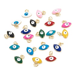 Mixed Color Brass Enamel Pendants, Real 18K Gold Plated, Long-Lasting Plated, Evil Eye, Mixed Color, 10x11x2mm, Hole: 2.6mm