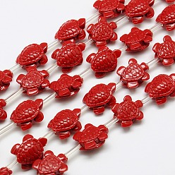 Rouge Chapelets de perles de corail synthétique , teint, tortue, rouge, 15x12x7mm, Trou: 2mm, Environ 22 pcs/chapelet, 11.5 pouce