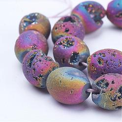 Multi-color Plated Electroplated Natural Druzy Geode Agate Bead Strands, Barrel, Multi-color Plated, 14x12mm, Hole: 1mm, about 13pcs/strand, 7.48 inch