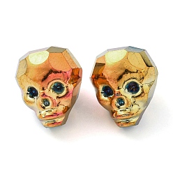 Goldenrod Electroplate Glass Bead, Metallic, Faceted, Skull, Goldenrod, 16x13x14~14.5mm, Hole: 1.6mm