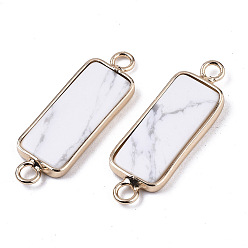 Howlite Natural Howlite Links Connectors, with Light Gold Tone Brass Findings, Rectangle, 27~30x10x2.5mm, Hole: 2.5mm