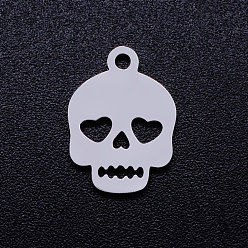 Stainless Steel Color 201 Stainless Steel Charms, Skull, Stainless Steel Color, 13.5x10x1mm, Hole: 1.4mm