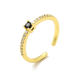 Черный Открытое кольцо-манжета из кубического циркония, стеллаж с покрытием из настоящей позолоченной латуни для женщин, без свинца и без кадмия, чёрные, размер США 18, внутренний диаметр: 3 мм, 14 мм
