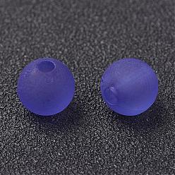Royal Blue Transparent Acrylic Beads, Round, Frosted, Royal Blue, 10mm, Hole: 2mm, about 880pcs/500g