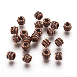 Red Copper Tibetan Style Alloy Spacer Beads, Column, Red Copper, Lead Free & Cadmium Free & Nickel Free, 5x4mm, Hole: 2.2mm