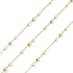 Real 18K Gold Plated Brass Cable Chains, with Column & Round Beaded, Unwelded, with Spool, Real 18K Gold Plated, 1x0.2mm, 4.5x2.5mm, 4x1.5mm
