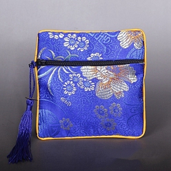 Синий Квадратные тканевые сумки с кисточками в китайском стиле, с застежкой-молнией, Для браслетов, Ожерелье, синие, 11.5x11.5 см