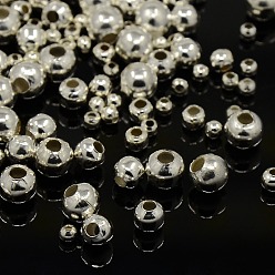 Plata Hierro granos del espaciador, rondo, el color plateado de plata, 2~5 mm, agujero: 1~2 mm