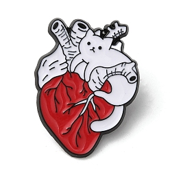 FireBrick Cat with Heart Surgery Anatomy Enamel Pin, Electrophoresis Black Alloy Brooch for Backpack Clothes, FireBrick, 30x22.5x1.5mm