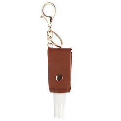 Saddle Brown Plastic Hand Sanitizer Bottle with PU Leather Cover, Portable Travel Spray Bottle Keychain Holder, Saddle Brown, 10mm