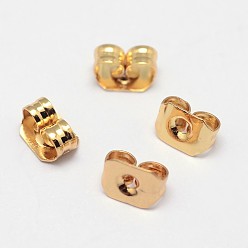 Real 18K Gold Plated Grade AAA Brass Ear Nuts, Friction Earring Backs for Stud Earrings, Cadmium Free & Nickel Free & Lead Free, Real 18K Gold Plated, 5x3x3mm, Hole: 1mm