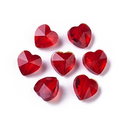 Roja Perlas de vidrio transparentes, facetados, corazón, rojo, 10x10x7 mm, agujero: 1~1.2 mm
