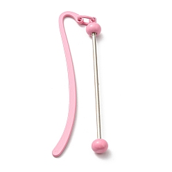Pink Marcapáginas de hierro y aleación con colgante de barra con cuentas, marcador de gancho color caramelo, rosa, 86x17x2 mm