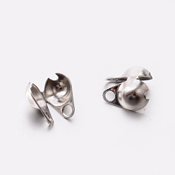 Stainless Steel Color 201 Stainless Steel Bead Tips, Calotte Ends, Clamshell Knot Cover, Stainless Steel Color, 6x4mm, Hole: 0.5mm, Inner Diameter: 3mm