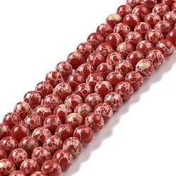 Roja Hilos sintéticos de cuentas de jaspe imperial, teñido, rondo, rojo, 6 mm, agujero: 1.2 mm, sobre 65 unidades / cadena, 14.76 pulgada ~ 14.96 pulgada (37.5 cm ~ 38 cm)
