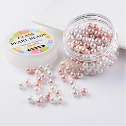 Mixed Color Glass Pearl Bead Sets, Barely Pink Mix, Eco-Friendly, Round, Dyed, Mixed Color, 8mm, Hole: 0.7~1.1mm, about 200pcs/box.