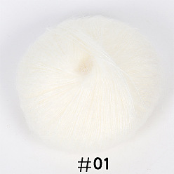Blanc Floral 25g fil à tricoter en laine angora mohair, pour châle écharpe poupée crochet fournitures, floral blanc, 1mm