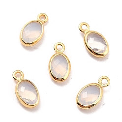 WhiteSmoke Eco-Friendly Brass with Glass Pendants,  Long-Lasting Plated, Lead Free & Cadmium Free & Nickel Free, Oval, Real 18K Gold Plated, WhiteSmoke, 9x4.5x2mm, Hole: 1.2mm