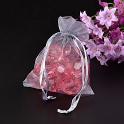 Gris Clair Pochette organza , bijoux pochettes en maille pour noce cadeaux de noël sacs de bonbons, avec cordon de serrage, rectangle, gris clair, 12x10 cm