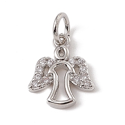 Platinum Brass Micro Pave Cubic Zirconia Charms, with Jump Rings, Angel Charms, Platinum, 12x10x1.5mm, Hole: 3.4mm