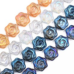 Mixed Color Electroplate Transparent Glass Beads Strands, Flower, Mixed Color, 16x14.5x7.5mm, Hole: 1mm, about 40Pcs/strand, 24.80 inch(63cm)