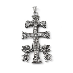 Antique Silver 304 Stainless Steel Big Pendants, with 201 Stainless Steel Snap on Bails, Cross with Angel Charm, Antique Silver, 83x44.5x4mm, Hole: 9x4mm