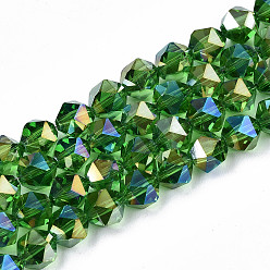 Vert Plaquent verre transparent perles brins, de couleur plaquée ab , facette, ronde, verte, 6x5.5x5.5mm, Trou: 1mm, Environ 100 pcs/chapelet, 22.44 pouce (57 cm)