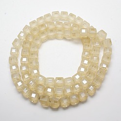 Blanched Almond Frosted Crystal Glass Cube Beads Strands, Faceted, Blanched Almond, 11x11x11mm, Hole: 1mm, about 79pcs/strand, 33 inch
