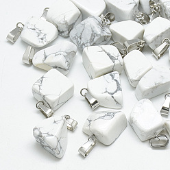 Howlite Natural Howlite Pendants, with Stainless Steel Snap On Bails, Nuggets, 20~30x12~18x7~15mm, Hole: 6x4mm