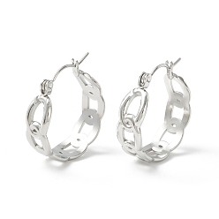 Stainless Steel Color 304 Stainless Steel Curb Chain Chunky Hoop Earrings for Women, Stainless Steel Color, 22x20.5x7mm, Pin: 0.7mm