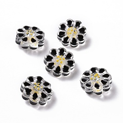Negro Perlas de vidrio transparentes, con esmalte, flor, negro, 13.5x13.5x7 mm, agujero: 1 mm