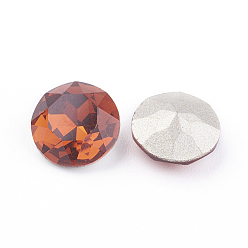 Tangerine Pointed Back & Back Plated K9 Glass Rhinestone Cabochons, Grade A, Faceted, Flat Round, Tangerine, 10x5mm
