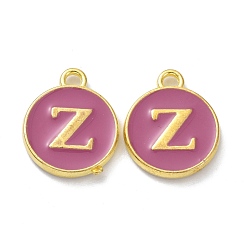 Letter Z Golden Plated Alloy Enamel Charms, Cadmium Free & Lead Free, Enamelled Sequins, Flamingo, Flat Round with Letter, Letter.Z, 14x12x2mm, Hole: 1.4mm