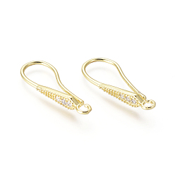 Golden Brass Micro Pave Cubic Zirconia Earring Hooks, Ear Wire, with Horizontal Loop, Clear, Golden, 26x4mm, Hole: 2mm, 18 Gauge, Pin: 1mm