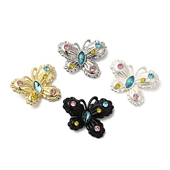 Mixed Color Rack Plating Alloy Pendant, with Colorful Glass, Lead Free & Cadmium Free, Butterfly Charms, Mixed Color, 19x24x6mm, Hole: 5x1.1mm
