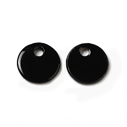 Black Spray Painted 201 Stainless Steel Charms, Flat Round Charm, Black, 6x0.5mm, Hole: 1mm