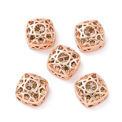 Olive Eco-friendly Brass Cubic Zirconia Multi-Strand Links, Cadmium Free & Lead Free, Square, Rose Gold, Olive, 8x8x5mm, Hole: 1.2mm