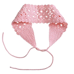 Pink Diademas elásticas de lana de ganchillo de flores de color sólido, accesorios para el cabello anchos para niñas, rosa, 900x63 mm