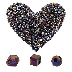 Black 360Pcs 3 Style Electroplate Glass Beads Strands, AB Color Plated, Faceted, Round & Cube & Bicone, Black, 7.5~8x7.5~8x7.5~8mm, Hole: 1~1.5mm, 120pcs/style