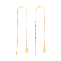 Golden 925 Sterling Silver Ear Thread with Peg Bails, U-shape Link with Long Chain Stud Earring Findings, for Half Drilled Beads, Golden, 87.5mm, Pin: 0.7mm and 0.6mm(for half drilled beads)