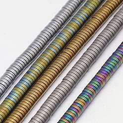 Mixed Color Electroplate Non-magnetic Synthetic Hematite Beads Strands, Frosted, Heishi Beads, Flat Round/Disc, Grade A, Mixed Color, 4x1mm, Hole: 1mm, about 400pcs/strand, 16 inch