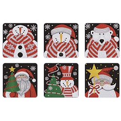 Snowman DIY Diamond Painting Christmas Coaster Kits, including Resin Rhinestones, Diamond Sticky Pen, Tray Plate & Glue Clay, Santa Claus/Bear, Snowman, 100x100mm, 6pcs/set
