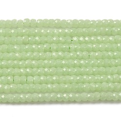 Бледно-Зеленый Синтетические светящиеся бусины, граненые, круглые, светится в темноте, бледно-зеленый, 3x2 мм, отверстие : 0.6 мм, около 156 шт / нитка, 14.17 дюйм (36 см)