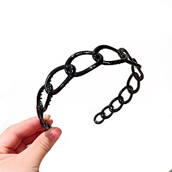 Black Plastic Curb Chains Shape Hair Bands, Wide Hair Accessories for Women, Black, 120mm