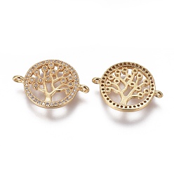 Golden Brass Micro Pave Cubic Zirconia Links, Tree of Life, Golden, 15x20x3mm, Hole: 1mm